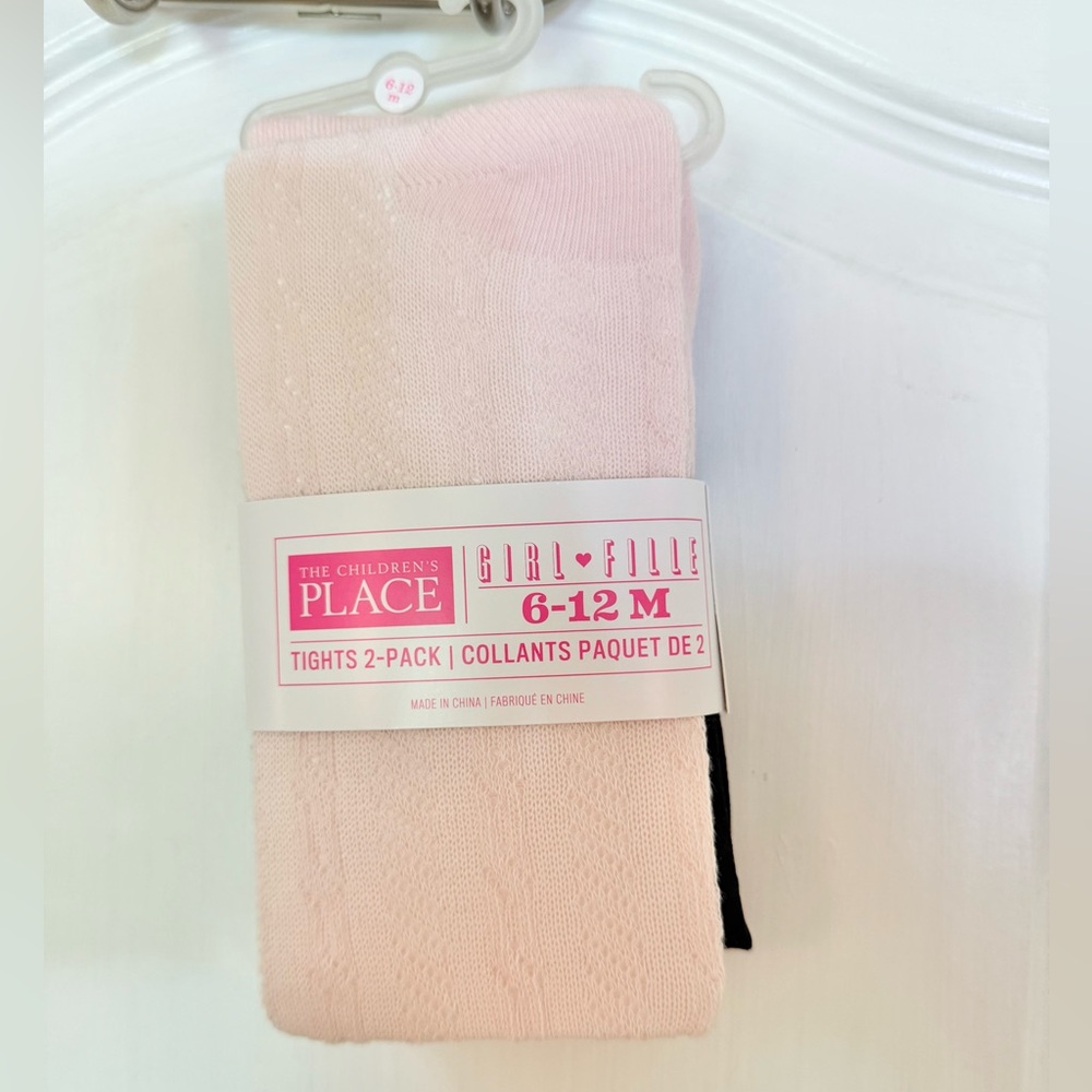 NEW The Children's Place Pink Cable Knit + Black Shimmer Tights 2-Pack 6-12mo